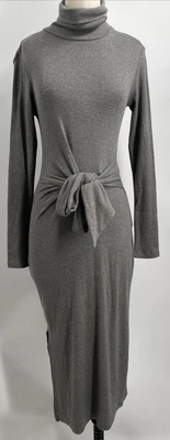 Lauren Ralph Lauren Black Label Tie Front Turtleneck Gray Sweater Dress Size S - Image 1 of 4