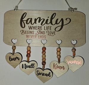 Personalisierter Familien Wandbehang, bis zu 6 Namen, Wohndeko, rustikal, Boho, Geschenk - Bild 1 von 2