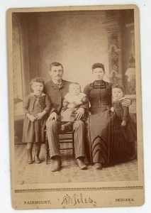 Family Children Cabinet Card Photo Antique Photograph Miles Studio Fairmount IN - Picture 1 of 5