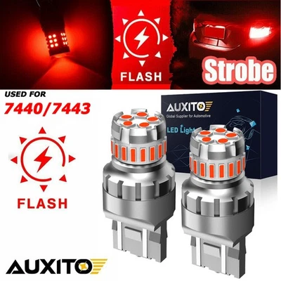 AUXITO CANBUS Red LED Strobe Brake Flash Stop Tail Parking Light Bulb 7443 7440 - image 1 of 4