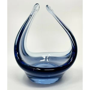 Light Blue Art Glass Dish, Graceful Asymmetrical Free Form, Polished Bottom - Picture 1 of 9