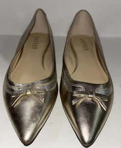 Lauren Ralph Lauren "Sally" Gold und Silber Leder Ballerinas 10 B Schleifen, spitz zulaufend - Bild 1 von 8