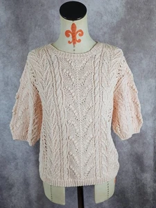 VTG Needleworks Hand Knitted Short Sleeve Sweater Women M Chunky Cable Pink EUC - Picture 1 of 8