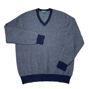 Orvis 100% Cashmere V-Neck Herringbone Blue Men’s Sweater Size L - Picture 1 of 5