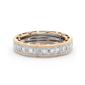 Multi Tone Gold Diamond Eternity Round 1 Carat Lab Grown 14K Band 4.3 MM 5 6 7 8 - Picture 1 of 9