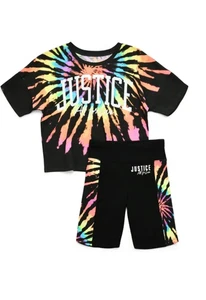 NEW JUSTICE 2 PIECE SHORTS & SHIRT SET GIRLS XL 16/18 - Picture 1 of 5