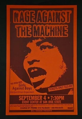 1996 ~ RAGE AGAINST THE MACHINE ~ CONCERT TOUR POSTER ~ ANGELA DAVIS GRAPHIC - Image 1 of 4