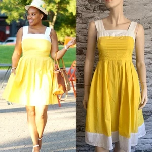 Vestido sin solero amarillo Gap Fit and Flare talla 4 para mujer’s - Imagen 1 de 6