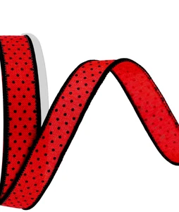 Red with Black Micro Dots 7/8” by 2 yards Wired Ribbon Lady Bug Watermelon - Picture 1 of 2