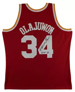 Rockets Hakeem Olajuwon "HOF 08" Signed Red Mitchell & Ness Jersey BAS Witness - Picture 1 of 5