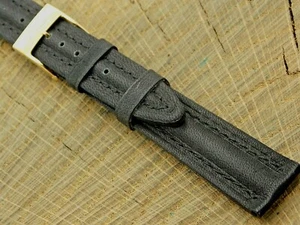 Vintage NOS ZRC Black Nautical Calf 16mm Watch Band w Gold Tone Buckle Unused - Picture 1 of 4