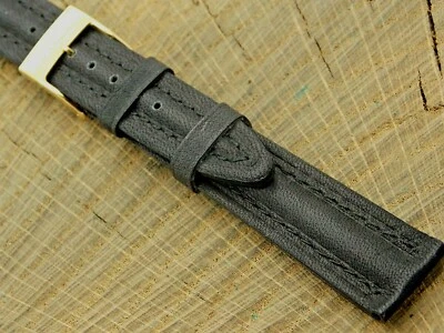 Correa de reloj vintage NOS ZRC negra de becerro náutico de 16 mm con hebilla de tono dorado sin usar Foto 1 de 4