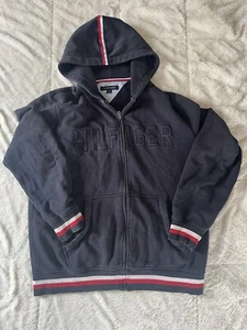 Tommy Hilfiger Vintage Hoodie mit Reißverschluss Navy mit Streifen Herren Größe L - Bild 1 von 6