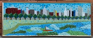 Vintage MCM Mehrfarbig Stadtbild Mosaik Wandbehang Mid Century Modern 60er - Bild 1 von 14