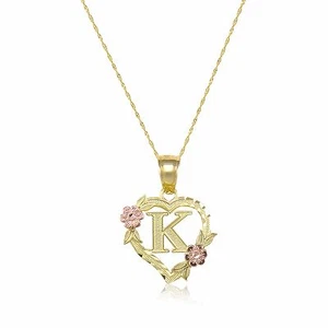 14K Gelbgold Herz Initial Buchstabe Anhänger Singapur Kette Halskette Set - A-Z - Bild 1 von 12