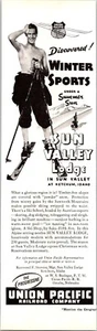 PRINT AD 1936 Union Pacific Railroad Sun Valley Lodge Idaho Winter Sports 3 x 10 - Picture 1 of 3