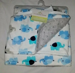 NWT Cuddle Time Elephant Baby Blanket Lovey 30x40" Thick Fuzzy Gray Blue Dot - Picture 1 of 10