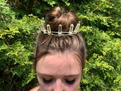 Quartz Crown, Silver,Crystal Crown Tiara,Crescent Crown,Raw Celestial, Wedding  - Image 1 of 4