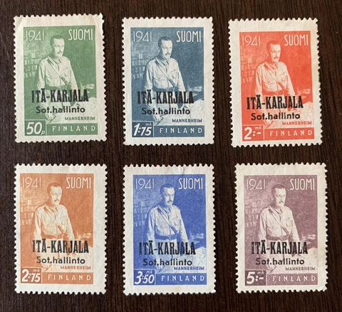 1942 EAST KARELIA STAMP SET #N16-N21 FINNISH OCCUPATION RUSSIA MANNERHEIM Cover