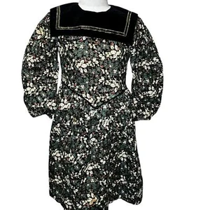 Polly Flinders Black Gold Floral velvet collared cottage-core girls sz 7 dress - Picture 1 of 8