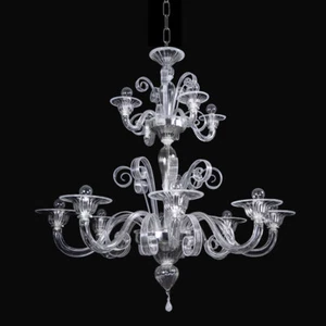 Lampadario in vetro di Murano Cristallo filo bianco seta 8+4 luci - Imagen 1 de 1