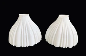 Antique Art Deco Lamp Shade ~ Scalloped Milk Glass ~ 2 available - Picture 1 of 11