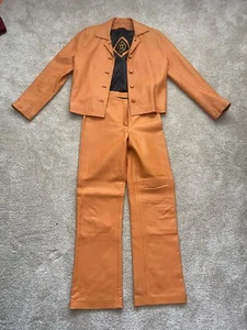 Vintage Modas Spain Two-Piece Leather Set. Jacket & Pants. Butterscotch Tan. M - Picture 1 of 22