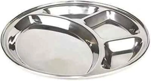 2 Pcs Round Stainless Steel Plate 4 Section/Compartment 12 in Apx. Dinner Plates - Picture 1 of 4