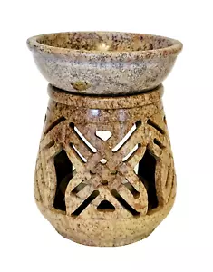 Oil Diffuser Warmer Burner India Soapstone Hand-carved Braided Cross Design 5" - Picture 1 of 7