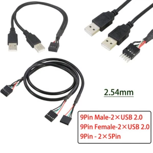 Cable de placa base para computadora PC de 2,54 mm 9 pines macho/hembra a 2 x USB 2,0 macho 2 x 5 pines - Imagen 1 de 7
