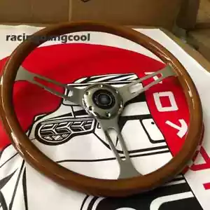 380mm 15'' NARDI Classic Steering Wheel Mahogany Wood Silver Chrome Finish Spoke - Picture 1 of 6
