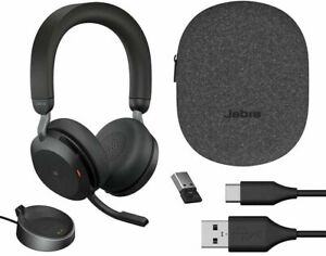 Jabra Evolve2 75 USB-A Stereo Bluetooth Headset Charging Stand Alexa Built-in 