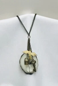 Lock and Key Bird Faux Stone Pendant Necklace  Steampunk 30” Antique Bronze Tone - Picture 1 of 24