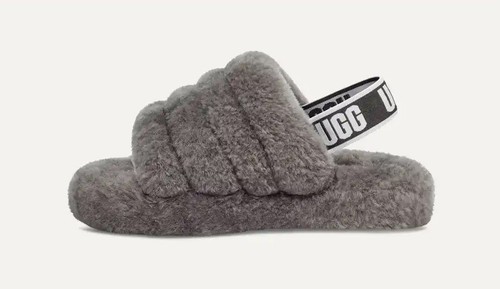 NUOVI sandali UGG Fluff Yeah Slide bambini piccoli taglia US12 UK11 EU 30 grigio antracite
