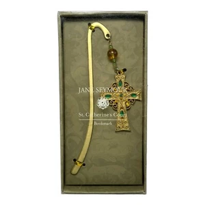 JANE SEYMOUR St. Catherines Court BOOKMARK Gold Green Cross Beads Carson Price - Picture 1 of 4