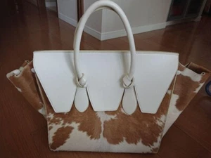 Authentic Celine Vintage Hand Tote Bag Unborn Calf White Brown - Picture 1 of 4