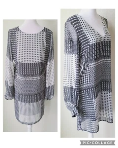 Vestido Camisa Capuleto Bolsillos Pequeños/Medianos Blanco y Negro Patrones Mixtos Oficina - Imagen 1 de 12