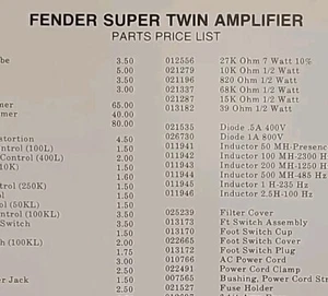 Parts List-Schematic Diagram FENDER Super Twin Amplifier Amp 1976 2x12 Combo - Picture 1 of 2