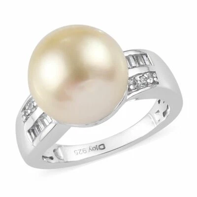 Anillo de 11 mm de perlas cultivadas blancas del Mar del Sur en plata de ley (talla 8) Foto 1 de 4