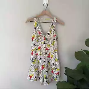 ASTR the Label Floral Button Up Romper Colorful Sleeveless V-Neck Shorts Flower - Picture 1 of 10