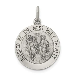 Sterling Silver Antiqued Holy Trinity Round Medal Charm Pendant 1.02 Inch - Picture 1 of 4
