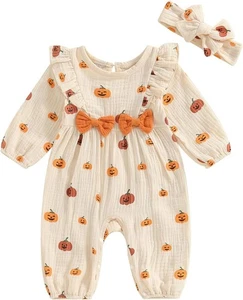 Neugeborenes Baby Mädchen Halloween Kleidung Puffärmel Baumwolle 0-1 Monate, apricot  - Bild 1 von 7