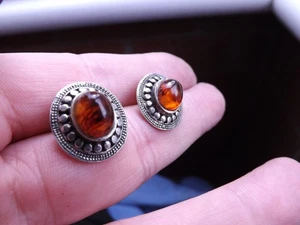 NATUR BALTISCHER BERNSTEIN Schmuck STERLING SILBER 925 Ohrringe Ohrstecker oval - Bild 1 von 7