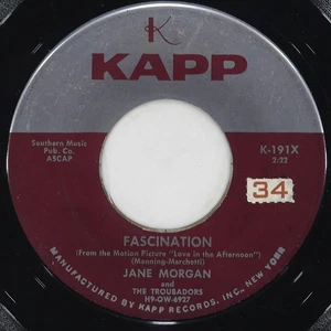 JANE MORGAN AND THE TROUBADORS Fascination KAPP K-191X VG 45 1957 Vocal 7" Jazz - Bild 1 von 4