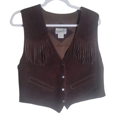 Vintage Katch Me Suede Leather Fringe Vest Womens Medium M Brown Western Cowgirl - Image 1 of 4