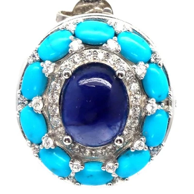 925 Sterlingsilber 8 x 10 mm Blauer Saphir, Türkis & Zirkonia Anhänger - Bild 1 von 4