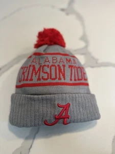 Alabama Crimson Tide Pom Beanie – Winter Hat Grey & Red Unisex Adult CLEAN - Picture 1 of 12