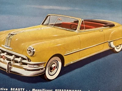 Vintage 1950 Pontiac Yellow Convertible Car Color Auto Print Ad - Image 1 of 3