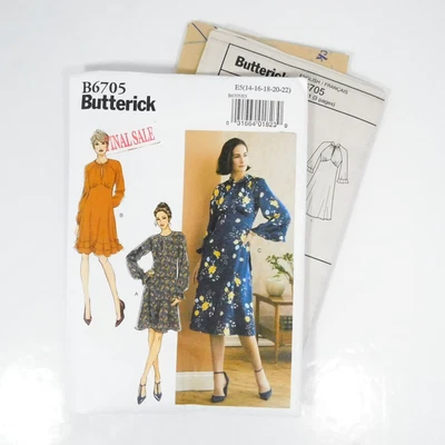 Butterick 6705 Misses Dress Pattern Size 14-22 Uncut Sleeve Flounce Raglan - Image 1 of 4