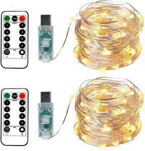 2 X100Leds Luci a Stringa Su 10Metri Micro Filo D'Argento,Spina USB Con Telecoma - Foto 1 di 12